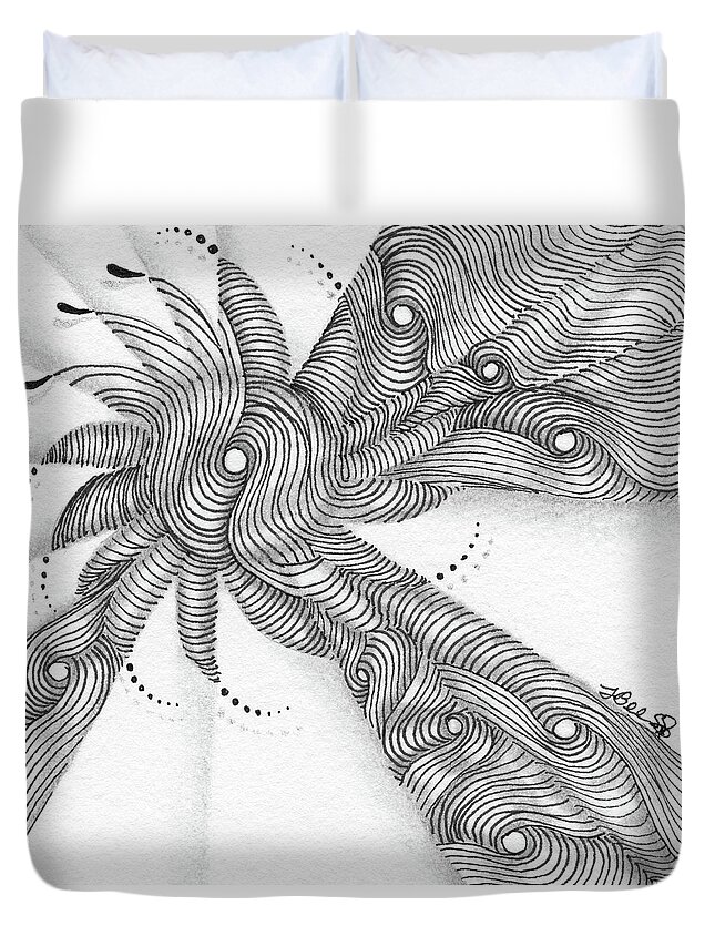 Zentangle Duvet Cover featuring the drawing Verve by Jan Steinle