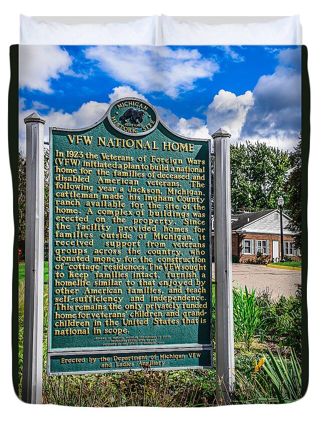 Vfw National Home Duvet Cover featuring the photograph VFW Home Historical Site Sign by Grace Grogan