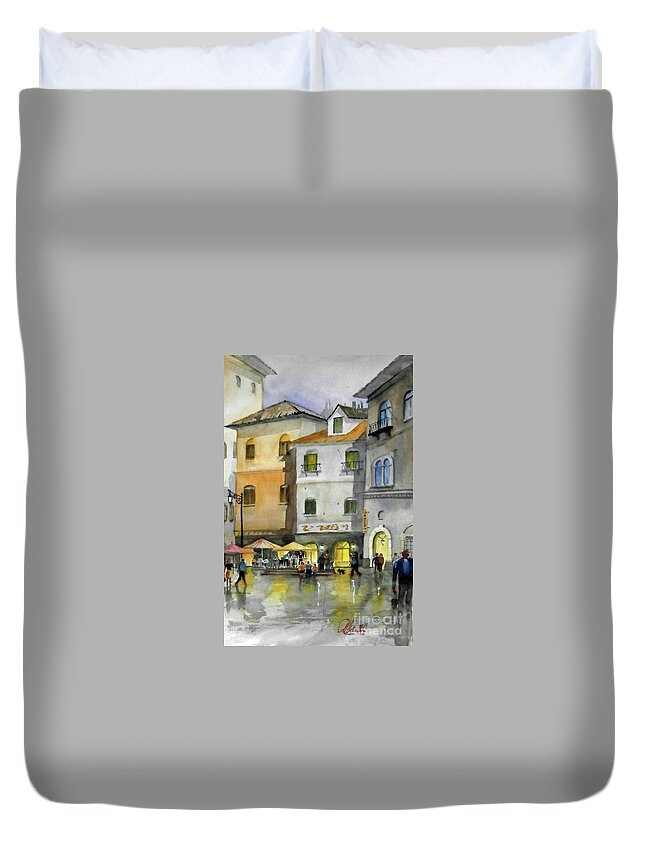 Watercolor Duvet Cover featuring the painting via Corso by Gerald Miraldi