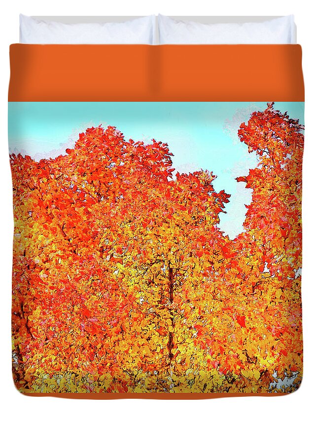 Trees Duvet Cover featuring the digital art Vibrant Autumn Trees by Kae Cheatham