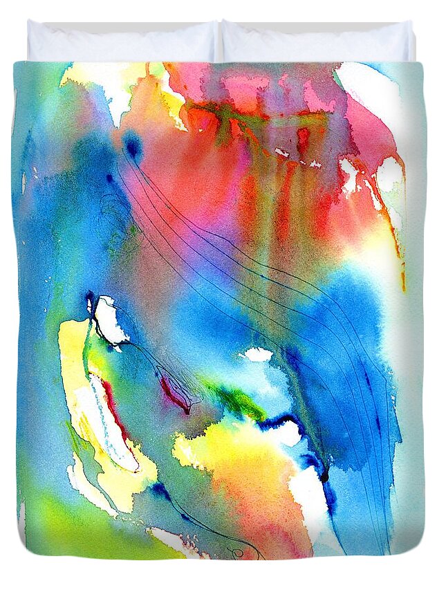 Abstract Duvet Cover featuring the painting Vibrant Colorful Abstract Watercolor Painting by Carlin Blahnik CarlinArtWatercolor
