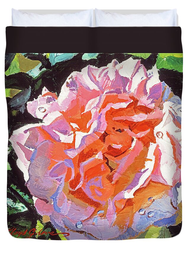 Roses Duvet Cover featuring the painting Vibrant Pink Blossom by David Lloyd Glover