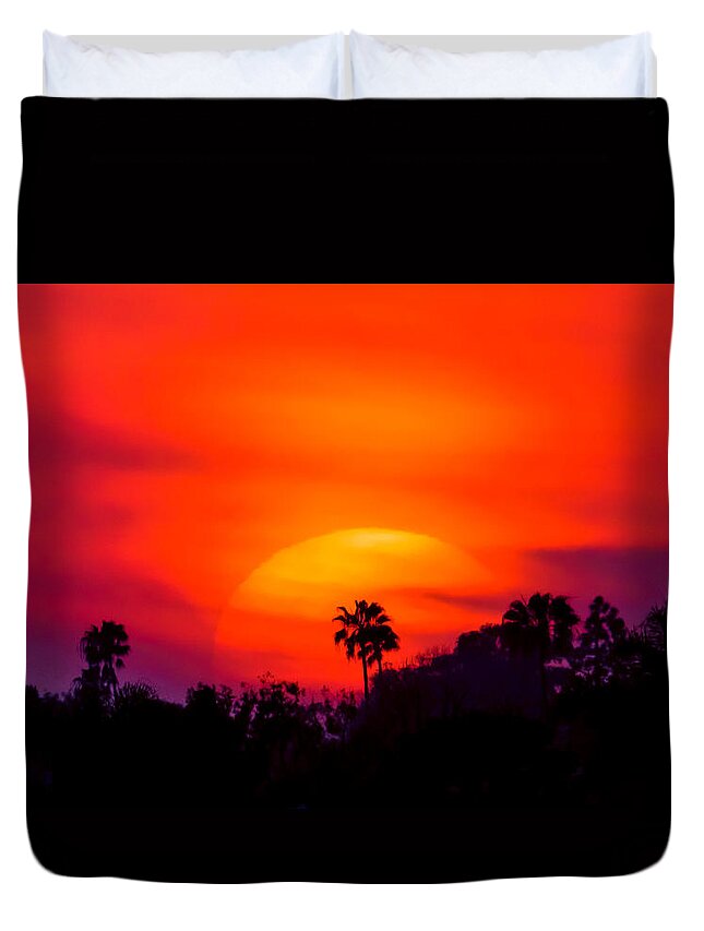 Newport Beach Duvet Cover featuring the photograph Vibrant Spring Sunset by Pamela Newcomb