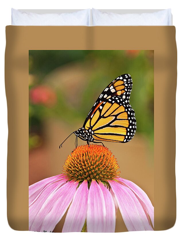 Animal Duvet Cover featuring the photograph Monarch Butterfly on a Purple Coneflower by Jeff Goulden