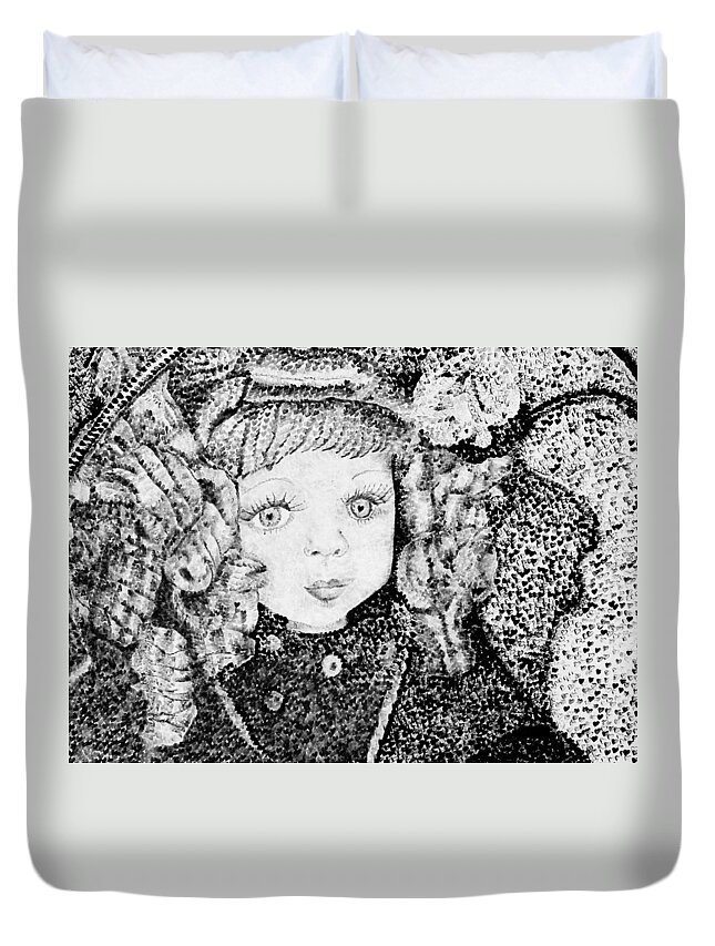 Doll Duvet Cover featuring the drawing Victoria by Nila Jane Autry