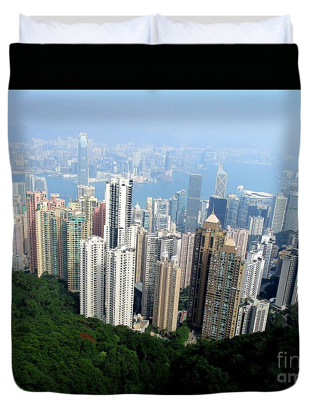 Hong Kong Duvet Cover featuring the photograph Victoria Peak 1 by Randall Weidner