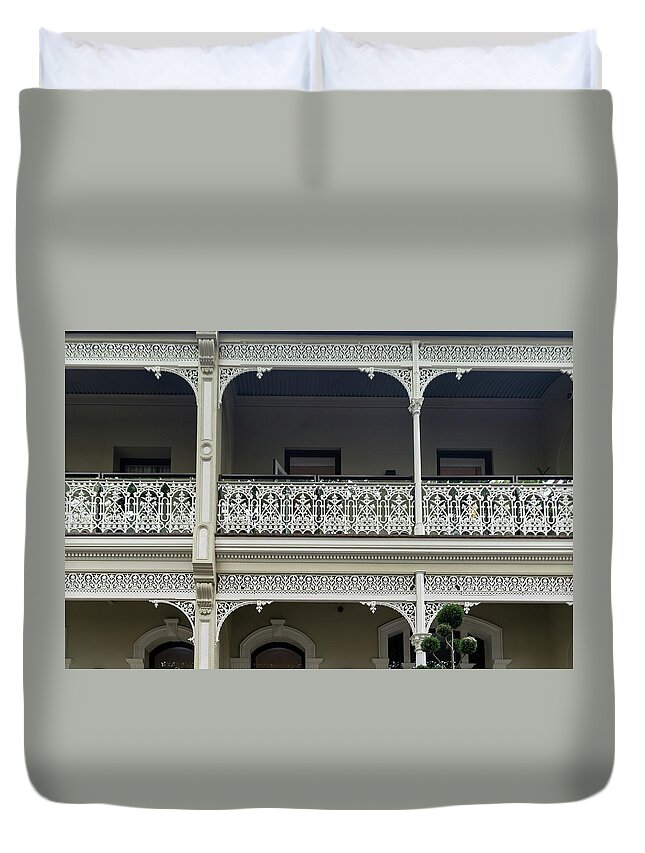 Victoria Street Duvet Cover featuring the photograph Victoria Street Balcony by Steven Richman