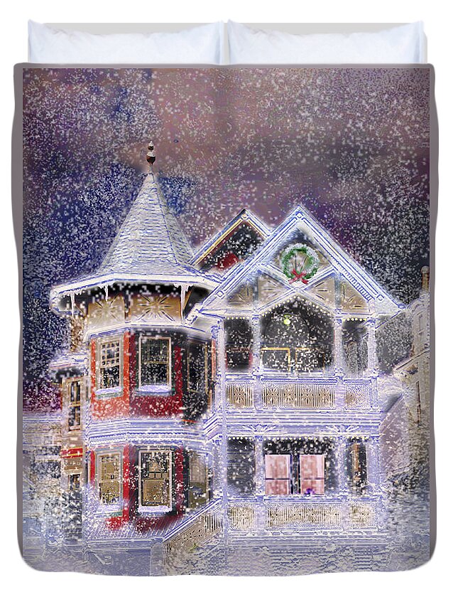 House Duvet Cover featuring the digital art Victorian Christmas by Steve Karol