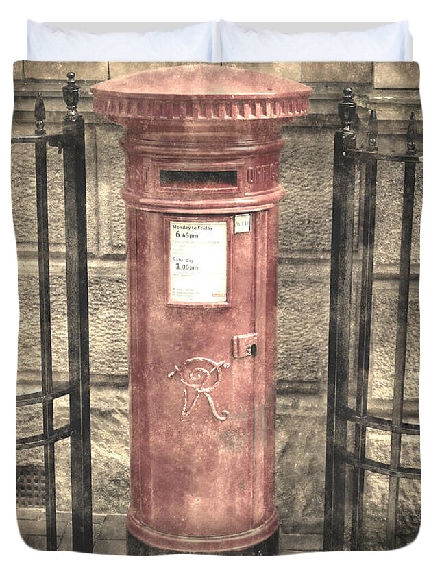 Post Box Duvet Cover featuring the photograph Victorian Red Post Box by Anthony Murphy
