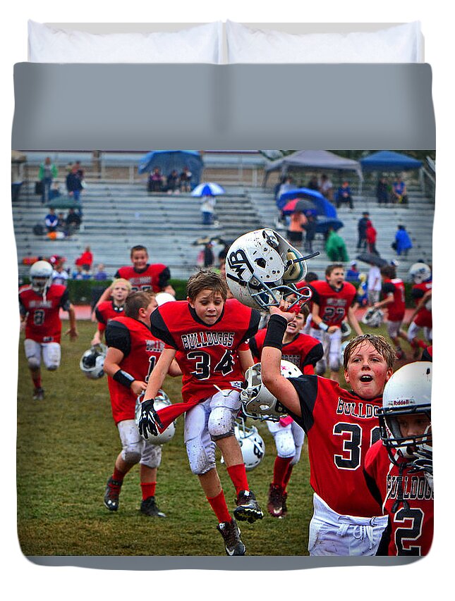 Football Duvet Cover featuring the photograph Victory Dance 001 by George Bostian