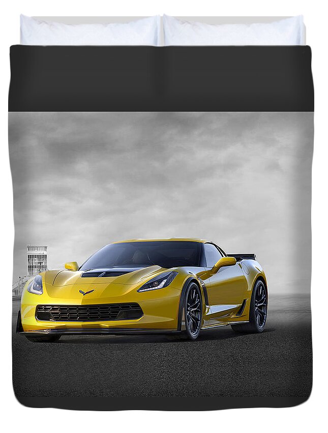 Chevrolet Duvet Cover featuring the digital art Victory Yellow by Peter Chilelli