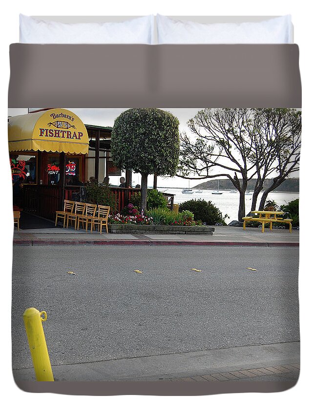 Pillar Point Harbor Duvet Cover featuring the photograph View from Barbara's Fishtrap by Carolyn Donnell