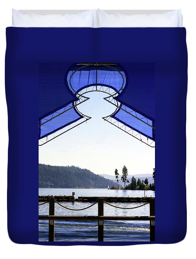 Boat Duvet Cover featuring the photograph View from pier by Emanuel Tanjala