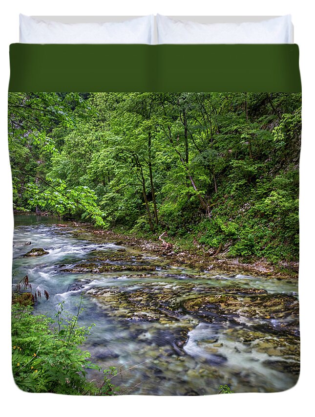 Slovenia Duvet Cover featuring the photograph View in Vintgar Gorge - Slovenia by Stuart Litoff