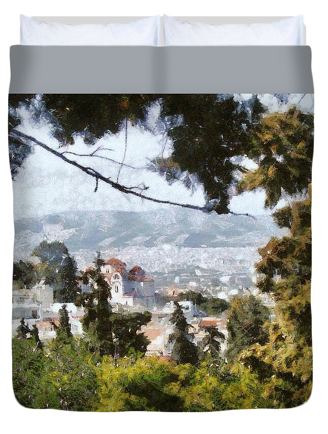 Athens Duvet Cover featuring the photograph View of Athens from high above by Ashish Agarwal