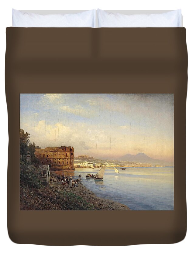 Albert Flamm Duvet Cover featuring the painting View of the Bay of Naples by Albert Flamm
