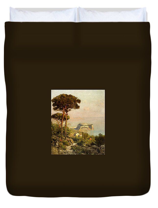 Oswald Achenbach Duvet Cover featuring the painting View of the Bay of Naples by Oswald Achenbach