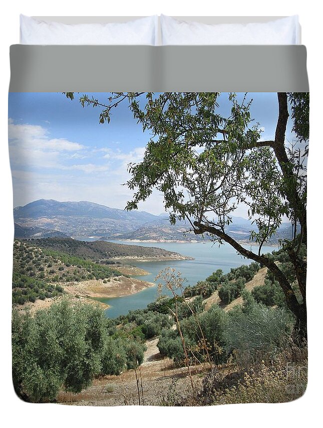 Cordoba Duvet Cover featuring the photograph View of the lake near Iznajar by Chani Demuijlder
