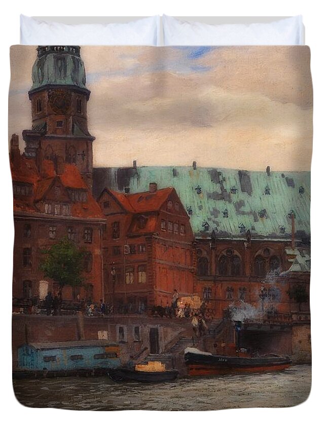 Painting Duvet Cover featuring the painting View Of The St. Katharine Church In Hamburg by Mountain Dreams