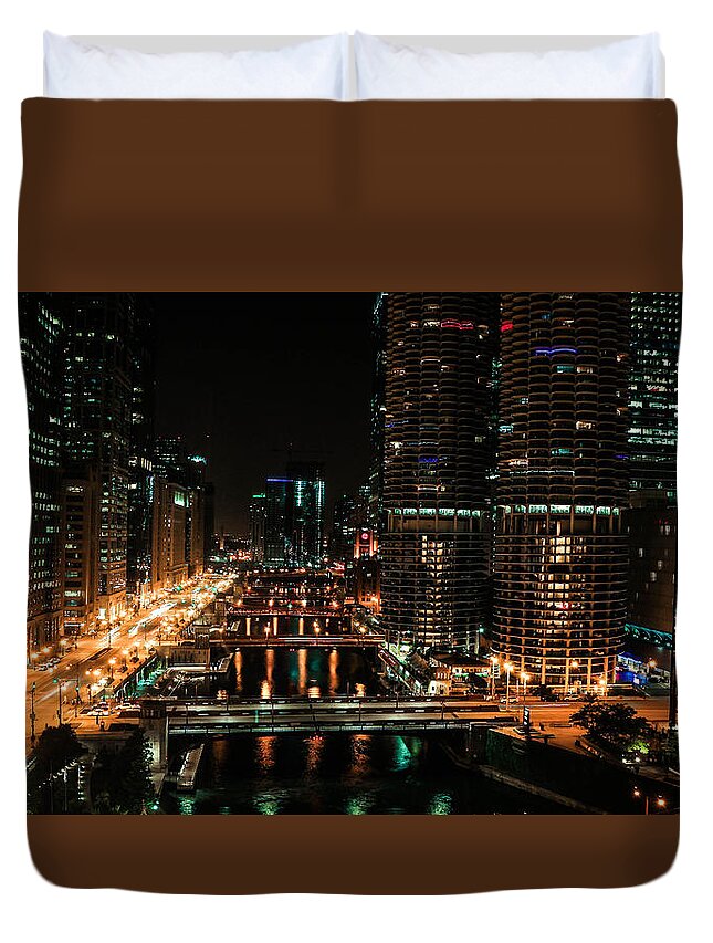 View West Of Chicago River Duvet Cover featuring the photograph View West of Chicago River by Britten Adams
