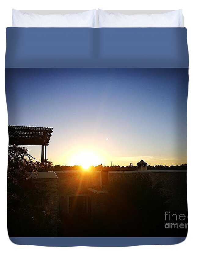 Landscape Duvet Cover featuring the photograph Villa at sunrise by Jarek Filipowicz