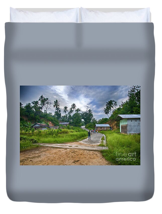 Village Duvet Cover featuring the photograph Village Scene by Charuhas Images