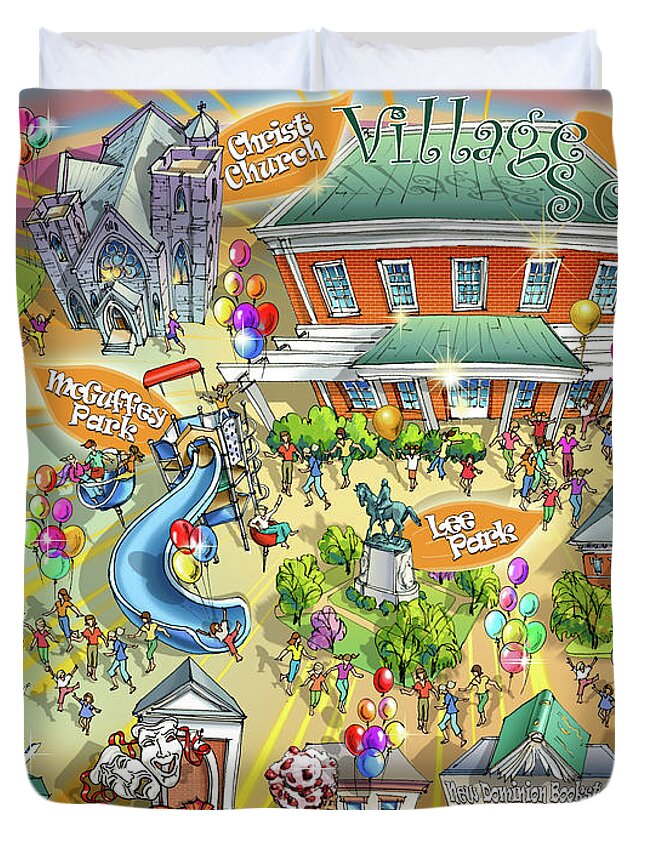 Village School Duvet Cover featuring the painting Village School by Maria Rabinky