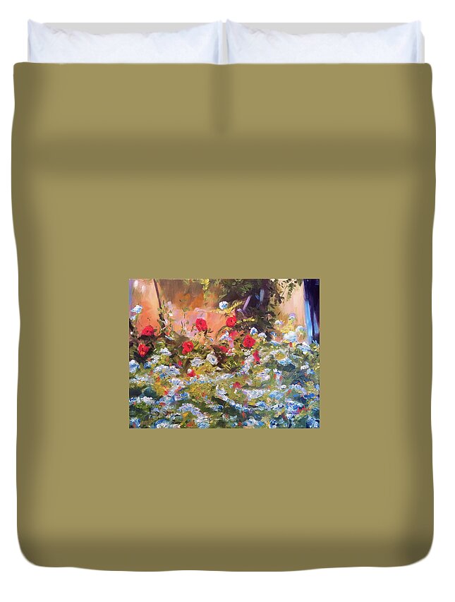  Duvet Cover featuring the painting Villefranche Blossums by Josef Kelly