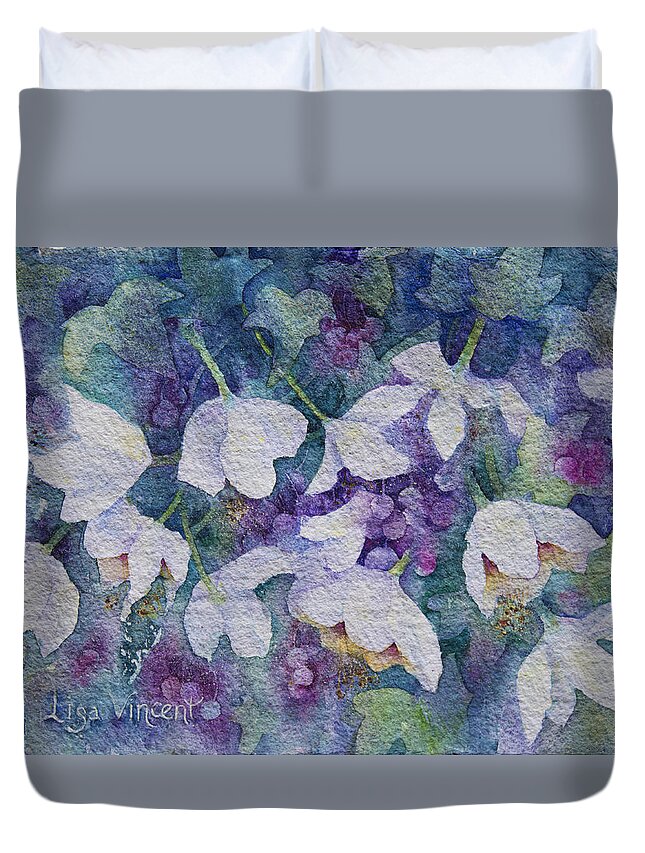 Giclee Duvet Cover featuring the painting Vine and Berries by Lisa Vincent