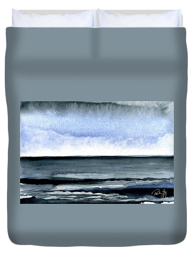 Seascape Duvet Cover featuring the painting Vineyard Squall by Paul Gaj