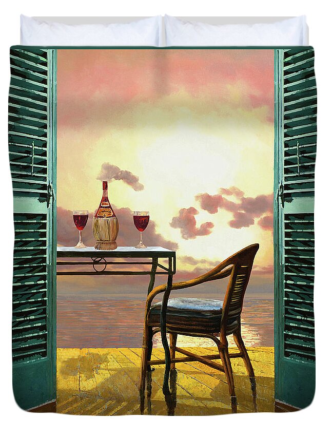 Red Wine Duvet Cover featuring the painting Vino Rosso Al Tramonto by Guido Borelli