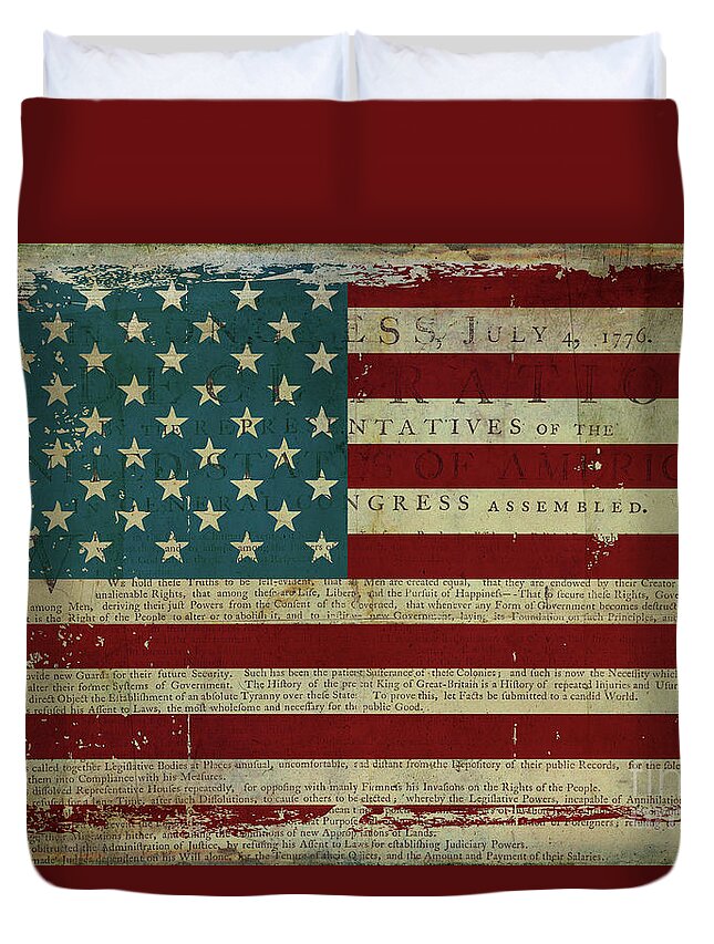 Patriotic Duvet Cover featuring the painting Vintage American Flag Americana Declaration of Independence by Audrey Jeanne Roberts