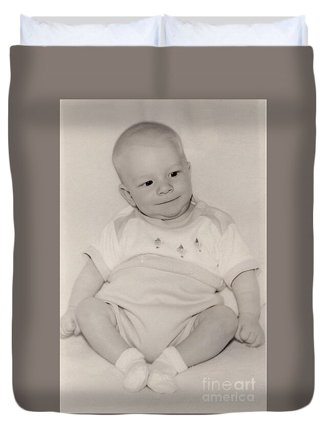 Vintage Duvet Cover featuring the photograph Vintage Baby Boy by Karen Foley