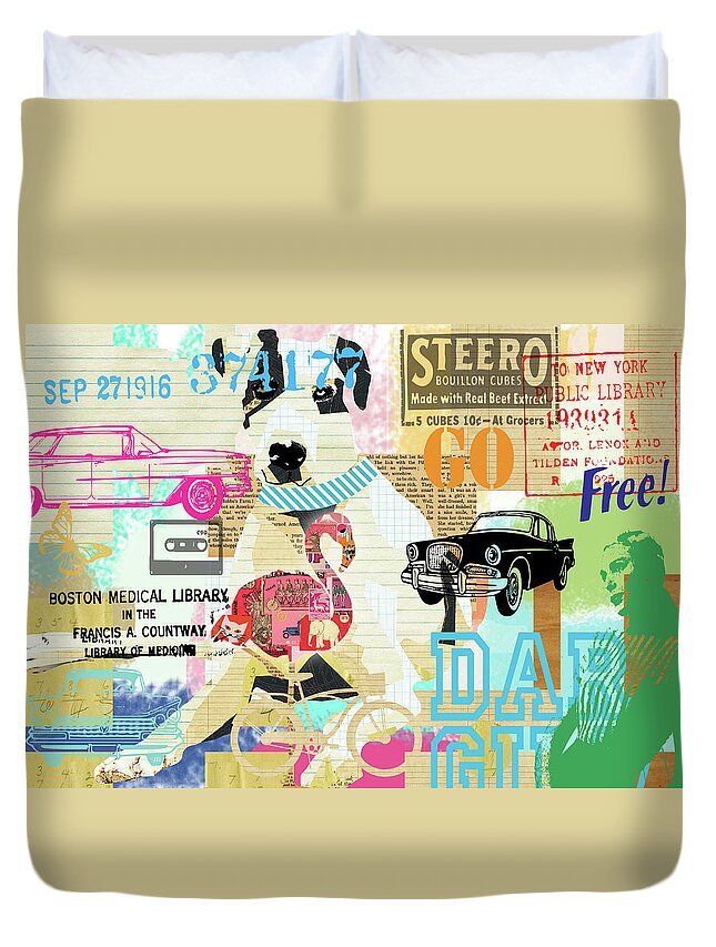 Vintage Collage Dane Duvet Cover featuring the mixed media Vintage Collage Dane by Claudia Schoen