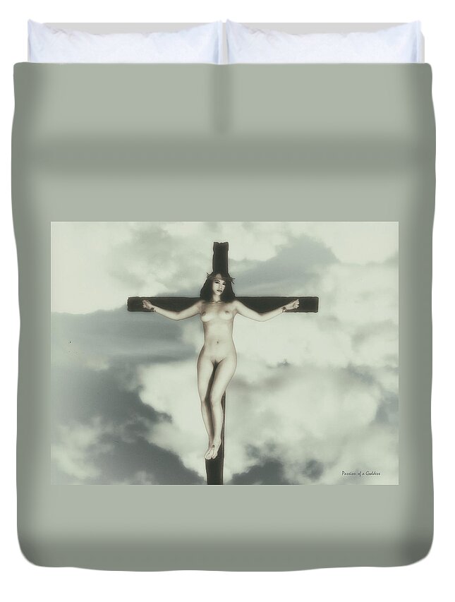 Vintage Duvet Cover featuring the photograph Vintage crucified woman by Ramon Martinez