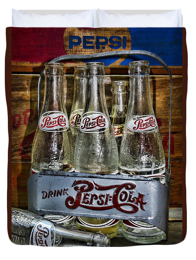 Paul Ward Duvet Cover featuring the photograph Vintage Double Dot Metal Pepsi Carrier. by Paul Ward
