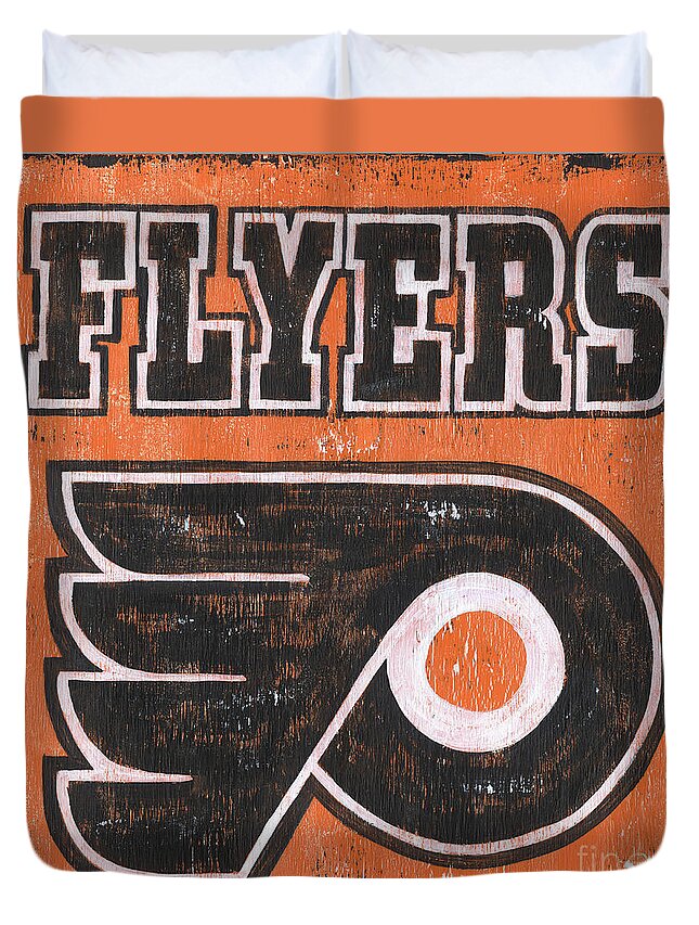 #faatoppicks Duvet Cover featuring the painting Vintage Flyers Sign by Debbie DeWitt