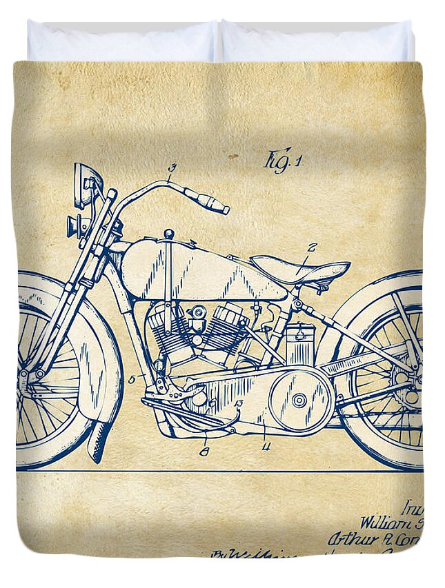 Vintage Harley Davidson Motorcycle 1928 Patent Artwork Duvet Cover
