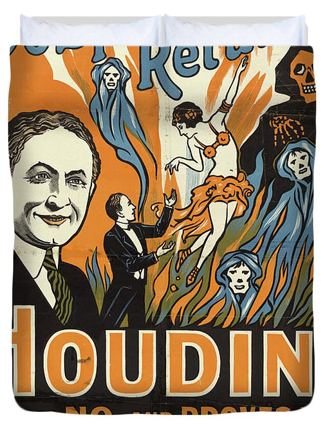 Harry Houdini Duvet Cover featuring the painting Vintage Houdini Show Poster Circa 1909 by American School