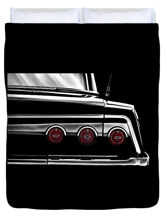 Transportation Duvet Cover featuring the digital art Vintage Impala Black and White by Douglas Pittman