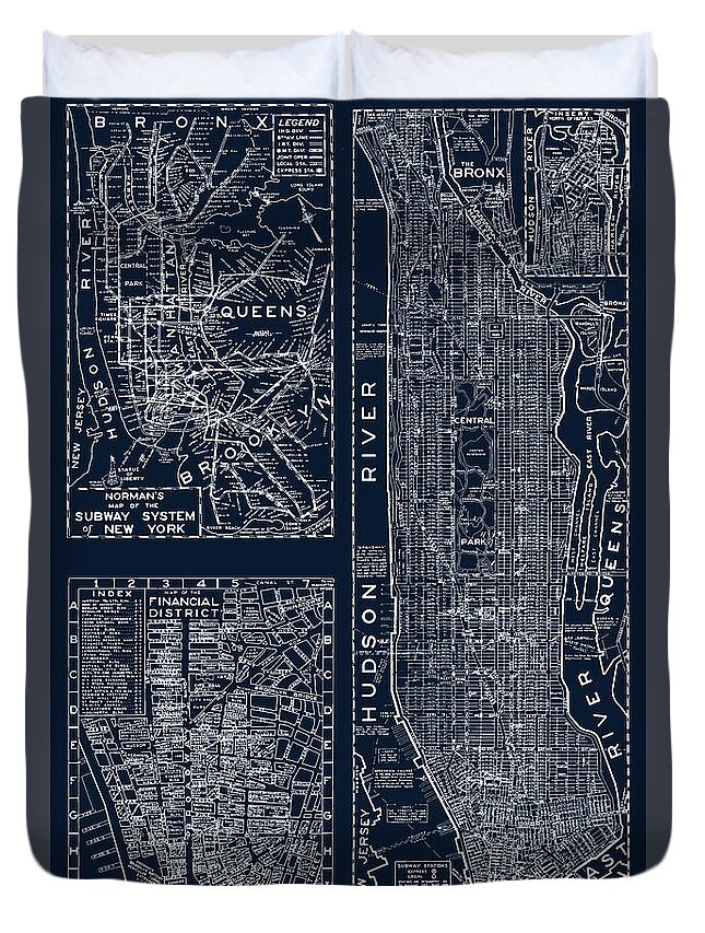 Vintage New York City Street Map Duvet Cover For Sale By Mindy Sommers