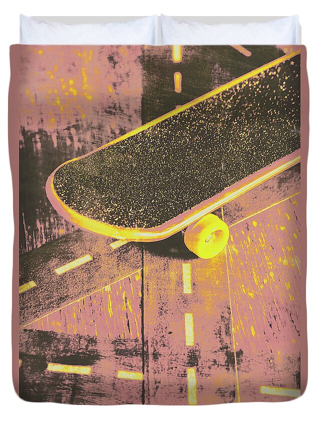 Skate Duvet Cover featuring the photograph Vintage skateboard ruling the road by Jorgo Photography