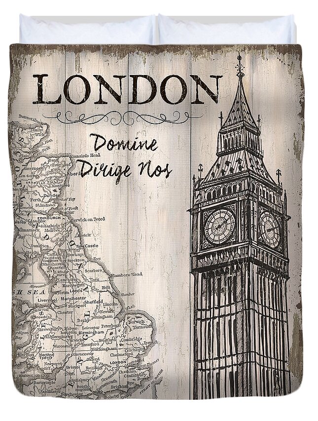 Travel Poster Duvet Cover featuring the painting Vintage Travel Poster London by Debbie DeWitt