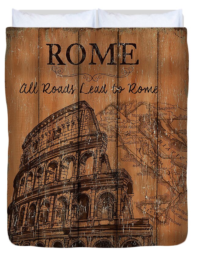 Rome Duvet Cover featuring the painting Vintage Travel Rome by Debbie DeWitt