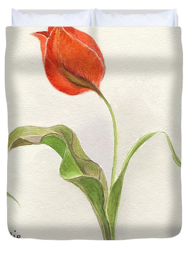 Vintage Duvet Cover featuring the painting Vintage Tulip Watercolor by Edward Fielding