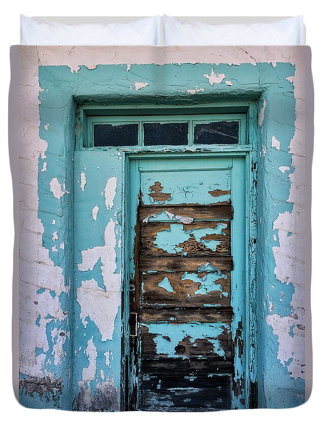 Door Duvet Cover featuring the photograph Vintage Turquoise Door by Saija Lehtonen