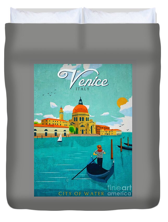 Venice Duvet Cover featuring the painting Vintage Veince - Travel Poster by Ian Gledhill