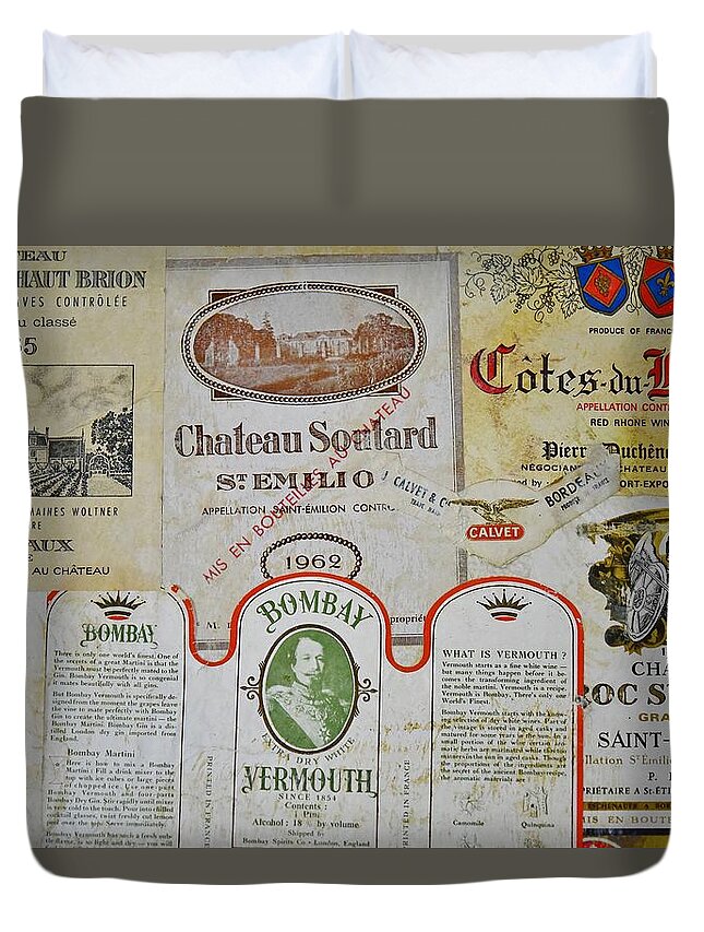 Linda Brody Duvet Cover featuring the photograph Vintage Wine Labels 5 by Linda Brody