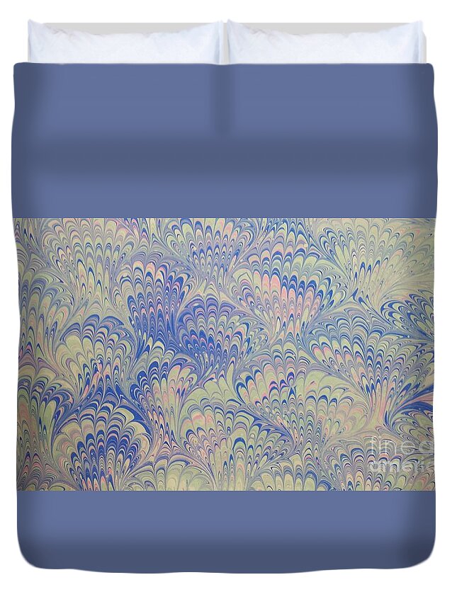 Water Marbling Duvet Cover featuring the painting Violet Peacock by Daniela Easter