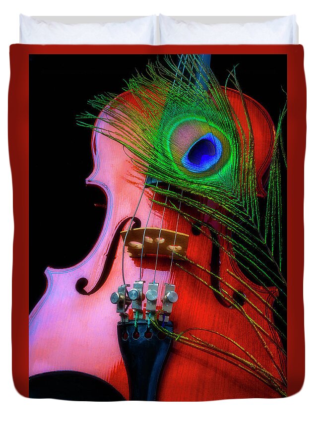 Violin And Peacock Feather Duvet Cover For Sale By Garry Gay